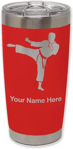 Vista 27 de LaserGram Vaso aislado al vacío de 20 onzas, Karate Man, grabado personalizado incluido (negro) Engraved Gift, Vacuum Insulated Stainless Steel