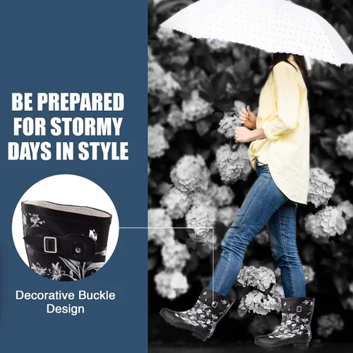 Vista 7 de NORTY Botas de goma para mujer Zapatos de lluvia impermeables por encima del tobillo para el trabajo y la recreación Calzado para todo