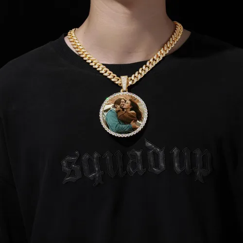 Vista 4 de YIMERAIRE Collar grande de gran tamaño con foto con colgante personalizado para hombre
