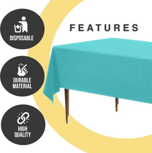 Vista 7 de Exquisite Mantel rectangular de plástico de alta calidad, 66% más grueso, 0.5 mil, paquete de 6 manteles desechables color aguamarina de 54 x 108
