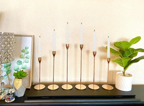 Vista 2 de Portavelas negros para velas cónicas, paquete de 6 portavelas alto, portavelas de metal largo a granel para bodas, cenas, fiestas, regalos, centro