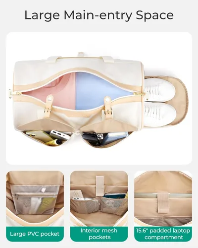 Vista 3 de BAGSMART Bolsa de lona para viajes, bolsas vintage de fin de semana para mujer, Beige