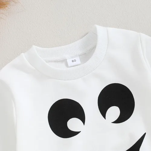 Vista 5 de Falda de Halloween para niña pequeña, disfraz de fantasma para bebé, sudadera con estampado de cara con falda tutú, disfraces de otoño