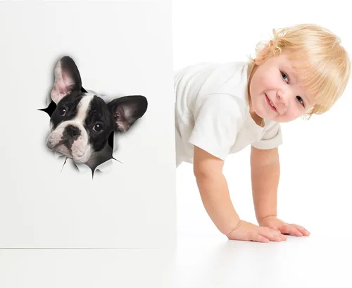 Vista 3 de Winston & Bear Calcomanías 3D para perros, paquete de 2 unidades, calcomanías de bulldog francés blanco y negro para pared, nevera, inodoro y más