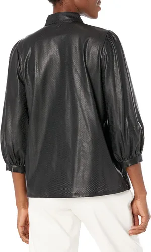 Vista 2 de Karl Lagerfeld Paris Top tejido de manga 34 para mujer, Negro