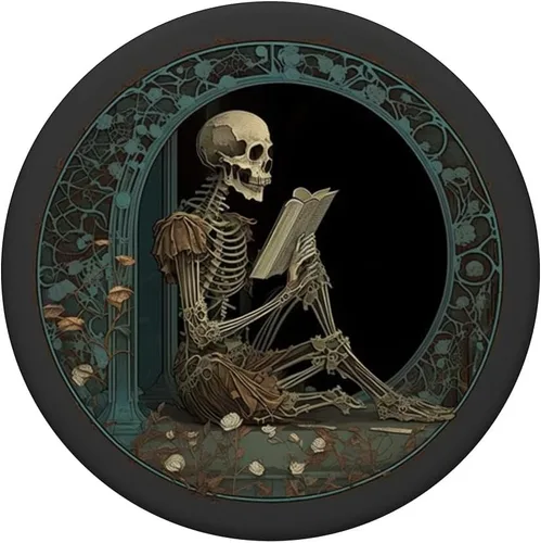 Vista 3 de Bibliotecario esqueleto gótico gótico amante de la lectura de libros PopSockets estándar PopGrip