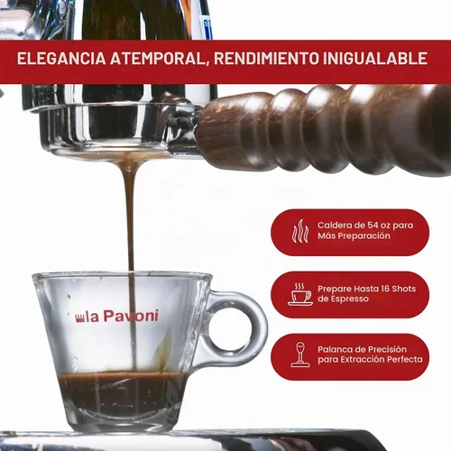 Vista 3 de La Pavoni Esperto Edotto - Máquina de café expreso con palanca de 16 tazas, acabado cromado y cobre con asas de palisandro, caldera niquelada de 54