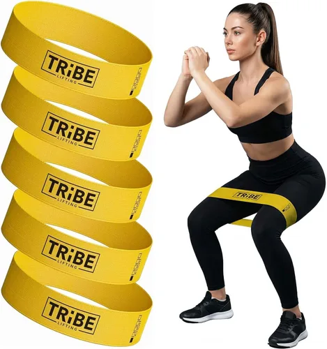Vista 14 de Tribe Lifting - Bandas de resistencia de tela para glúteos y piernas Juego de 5 bandas de tela para entrenamiento Bandas gruesas de glúteos