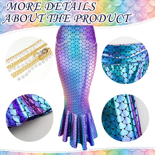 Vista 3 de Jiuguva 5 piezas de disfraz de sirena para mujer, falda de cadena metálica, estrella de mar, clip para el cabello, gel con purpurina para Halloween