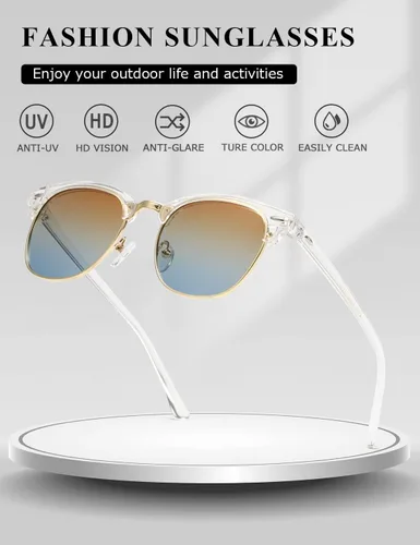Vista 115 de AEVOGUE Gafas de sol polarizadas para mujeres y hombres semi marco retro gafas de sol AE0369