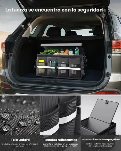 Vista 4 de HOTOR Organizador de maletero de automóvil, organizador plegable para SUV, almacenamiento de automóvil con tiras reflectantes y cubierta