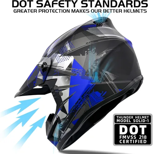 Vista 2 de Casco para jóvenes y niños de motocross, casco para adultos de ATV y bicicleta de tierra con gafas, guantes y máscara, casco de motocicleta de cara
