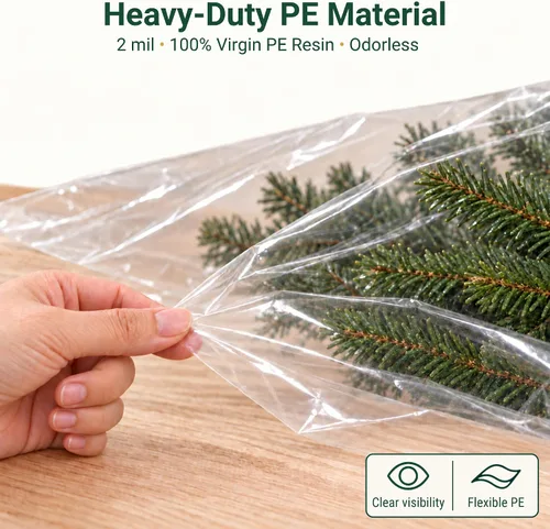 Vista 4 de Bolsa de eliminación de árbol de Navidad VicMore 9x6 pies de plástico transparente – Polietileno resistente, resistente a roturas y sin olor
