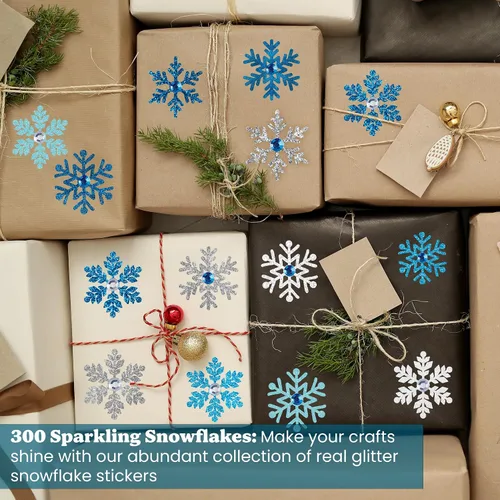 Vista 3 de Copos de nieve con purpurina de Navidad, diamantes dimensionales 3D, calcomanías de Navidad para manualidades, calcomanías navideñas para tarjetas