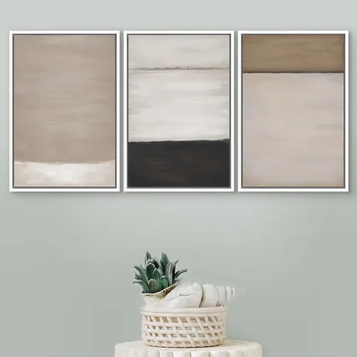 Vista 126 de SIGNFORD - Set de obras de arte en lienzo enmarcado para pared, ilustraciones abstractas de neblina del desierto en tonos neutros beige y marrón