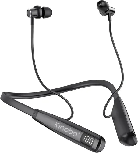 Vista 9 de Kinobo - Auriculares Bluetooth con tira para el cuello, Bluetooth 6.0, 120 horas de reproducción, resistencia al agua IPX7, auriculares deportivos