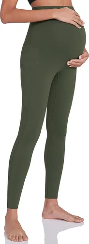 Vista 2 de Enerful Leggings de entrenamiento de maternidad para mujer, sobre el vientre, ropa activa, atléticos, suaves, pantalones de yoga con bolsillos