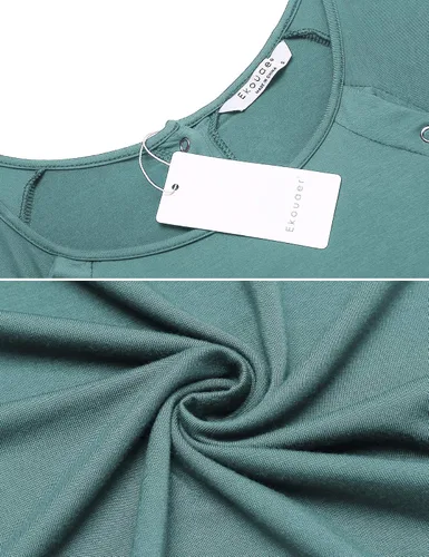 Vista 5 de Ekouaer - Camisón con botones y manga corta para mujer, vestido para lactancia, parto, hospital y maternidad, tallas S-XXL