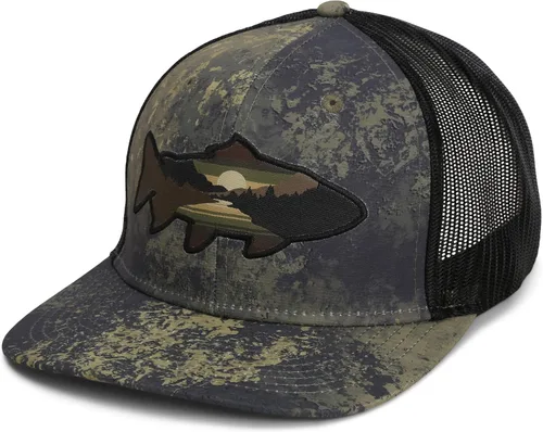 Vista 39 de Paramount Outdoors Sombrero de pesca de trucha al atardecer, diseño de silueta de pez de montaña, sombrero para exteriores con cómodo Snapback