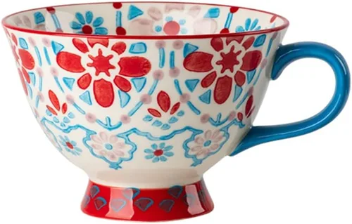 Vista 9 de Tazas de café de cerámica de gran capacidad pintadas a mano con patrón floral – Tazas jumbo, té, leche, cereales, taza de desayuno, juego de 4 – 14