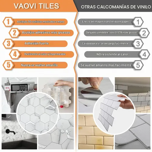 Vista 7 de VAOVI Azulejo de Protección contra Salpicaduras Despegar y Pegar, Azulejo de Protección contra Salpicaduras para Cocina Despegar y Pegar Paneles