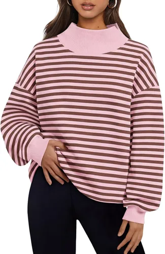 Vista 20 de Trendy Queen Sudaderas de cuello alto para mujer, de gran tamaño, trajes de Albaricoque