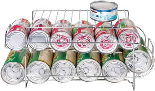 Vista 6 de mDesign Organizador de 2 niveles de alambre de metal con estante superior para despensa de cocina, encimera, gabinete, capacidad para 12 latas