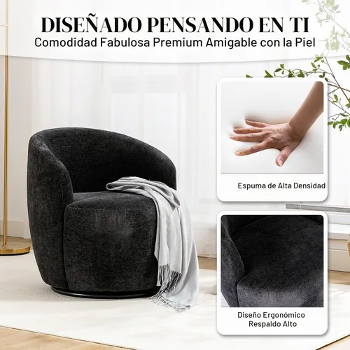 Vista 4 de Wrofly Juego de 2 sillas giratorias de barril de 360 grados, silla decorativa giratoria Boucle de 360 grados, sillón redondo tapizado de chenilla