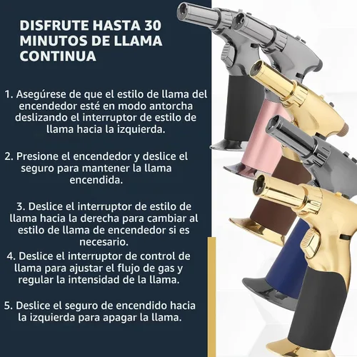 Vista 5 de Pistola de butano de doble llama – Mini soplete de mano recargable de lujo para cocinar, creme brulee, soldadura, soldadura y arte de resina – Llama