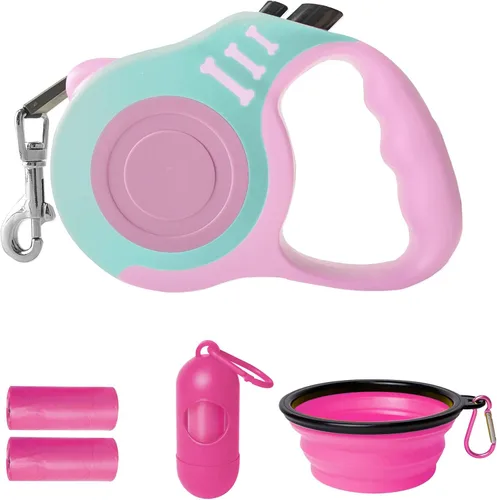 Vista 20 de Correa retráctil para perros pequeños y medianos, automática, telescópica, cinta para mascotas de 10/16 pies, duradera y práctica, con asa A1- rosa