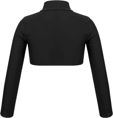 Vista 2 de Camiseta corta de manga larga para niñas y niñas, con cuello alto falso, para ballet, danza, gimnasia, yoga, animadora