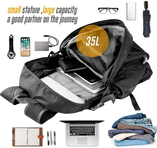 Vista 7 de Mochila plegable ligera de 35L impermeable duradera para senderismo mochila de viaje