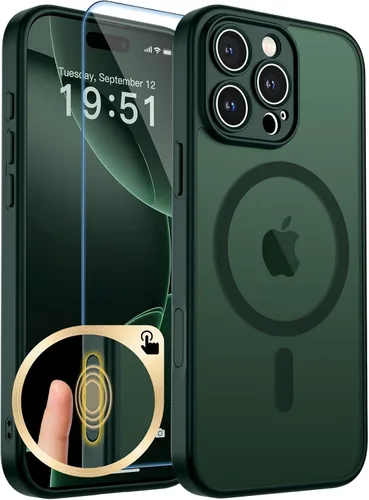 Vista 190 de zapica Funda magnética para iPhone Air, con protector de pantalla de vidrio templado, compatible con MagSafe, translúcida mate, a prueba de golpes