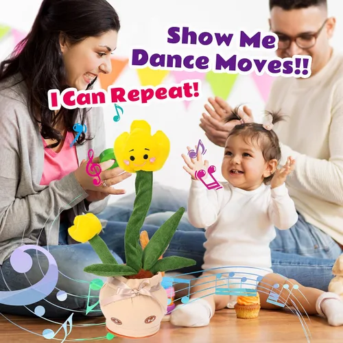 Vista 5 de Peluche de tulipanes parlantes, repite lo que dices, bailar, caminar, imitar, torcer, animal, musical, eléctrico, interativo, Navidad, cumpleaños