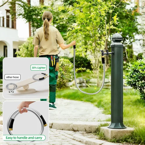 Vista 6 de SPECILITE Manguera de jardín corta de 5 pies, manguera líder de acero inoxidable 304 de 1/2 pulgada con accesorios de latón hembra a hembra