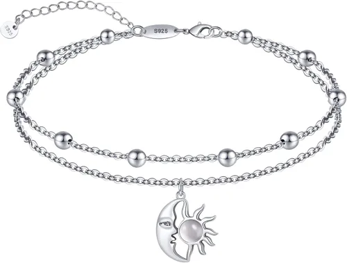 Vista 28 de CHIC & ARTSY Tobilleras de plata de ley S925 para mujer, pulsera de tobillo ajustable multicapa para playa, joyería de verano para mujer, de 10 a 11