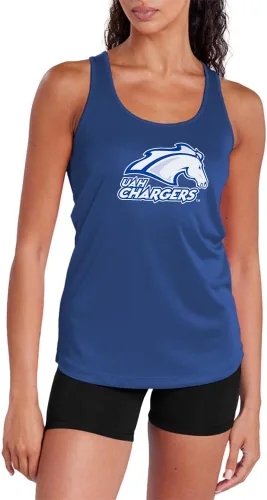 Vista 120 de Camiseta deportiva sin mangas oficial de NCAA Collegiate para mujer, con espalda cruzada, colección con logotipo primario
