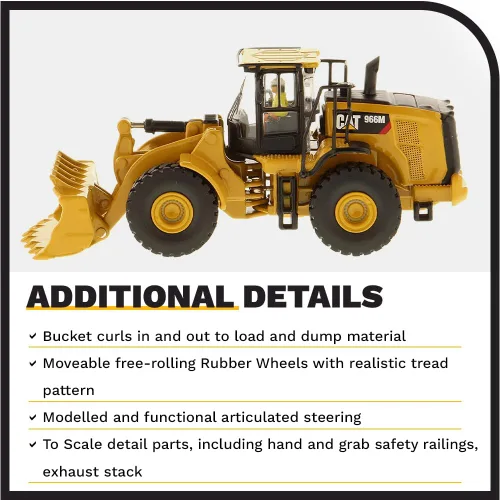 Vista 5 de Diecast Masters 1:87 Escala Caterpillar 966M Cargadora de ruedas, Camiones para gatos y equipos de construcción HO Scale Series Modelo 85948