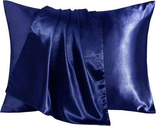 Vista 15 de BEDSUM Paquete de 2 fundas de almohada de satén de seda para niños pequeños, fundas de almohada sedosas de lujo con cierre de sobre para bebés Negro