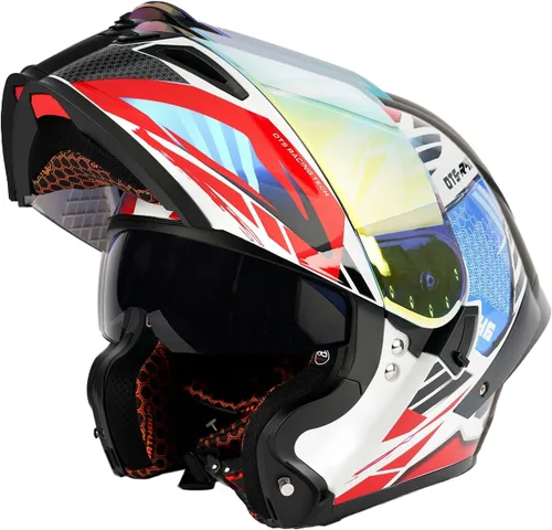 Vista 8 de Orthrus Casco modular LED para motocicleta de cara completa - Aprobado por el DOT, con visor abatible doble, protector solar y listo para Bluetooth