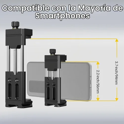 Vista 4 de Soporte de trípode para teléfono con zapata fría deslizante, adaptador universal de montaje para teléfono inteligente con tornillo estándar de 1/4