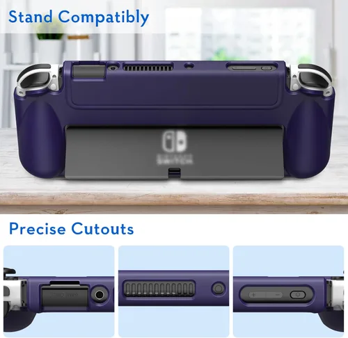 Vista 6 de Fintie Funda con tapa para el modelo OLED de Nintendo Switch Seguro para pantalla Carcasa delgada de TPU suave con cubierta frontal desmontable
