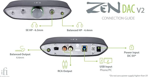 Vista 6 de iFi Zen DAC V2 Convertidor de señal digital analógica de escritorio con entrada USB 3.0 B solamente/Salidas: 6.3mm desequilibrado / 4.4mm