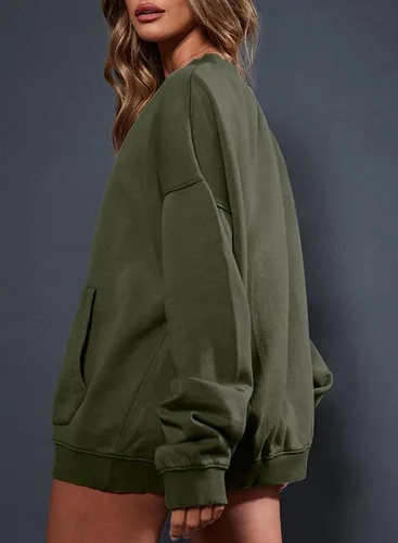 Vista 2 de SHEWIN Sudaderas para mujer, cuello redondo, color sólido, a la moda, cálidas, de gran tamaño, ligeras, sin botones
