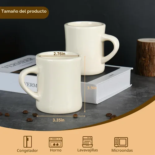 Vista 2 de Juego de 4 tazas de café blancas de 11 onzas, ideal para juego de cocina, viajes y té caliente (crema)