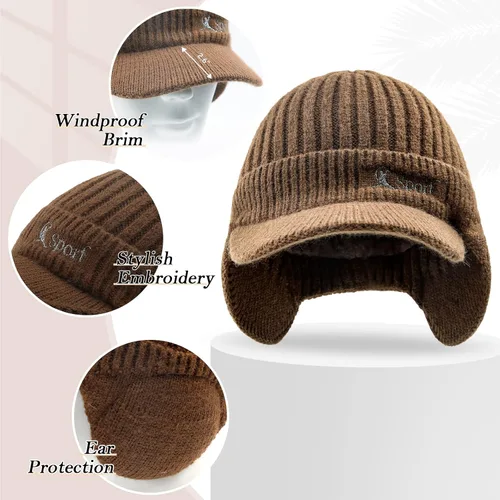 Vista 3 de BAVST Gorro de punto para hombre, gorro de invierno para mujer, gorras elásticas para exteriores, con forro polar, calentador de orejas
