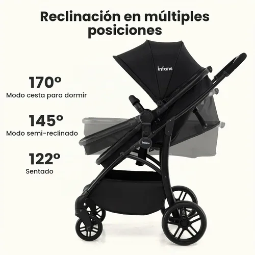 Vista 4 de INFANS Cochecito de bebé 2 en 1, cochecito convertible con moisés, asiento reversible, respaldo ajustable, plegable con una mano, cochecito compacto