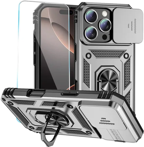 Vista 20 de Funda para teléfono SunStory para iPhone 11 con protector de pantalla HD y cubierta deslizante para la cámara y soporte giratorio con anillo