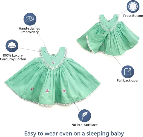 Vista 7 de Vestido de pana orgánico hecho a mano para bebé de 0 a 9 meses