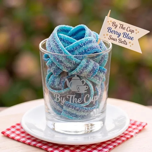 Vista 3 de By The Cup Berry Blue Sour Belts, bolsa a granel de 1 lb Sweet & Sour Berry Blue - Tiras masticables para fiestas, bolsas de golosinas, bufés